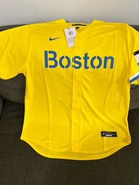 $140 Nike BOSTON RED SOX City Connect Full Button Baseball Jersey